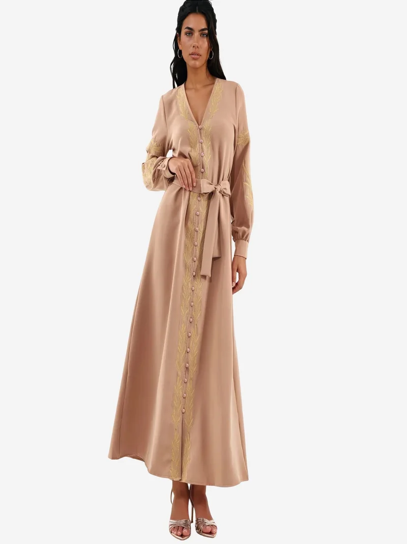 Embroidered V-Neck Maxi Dress