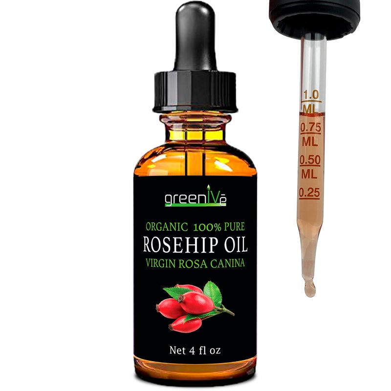 GreenIVe Rosehip Oil Rosa Canina 100% Pure Cold Pressed Virgin Oil Hair and Skin and DIY products (4oz dropper) - Image 1