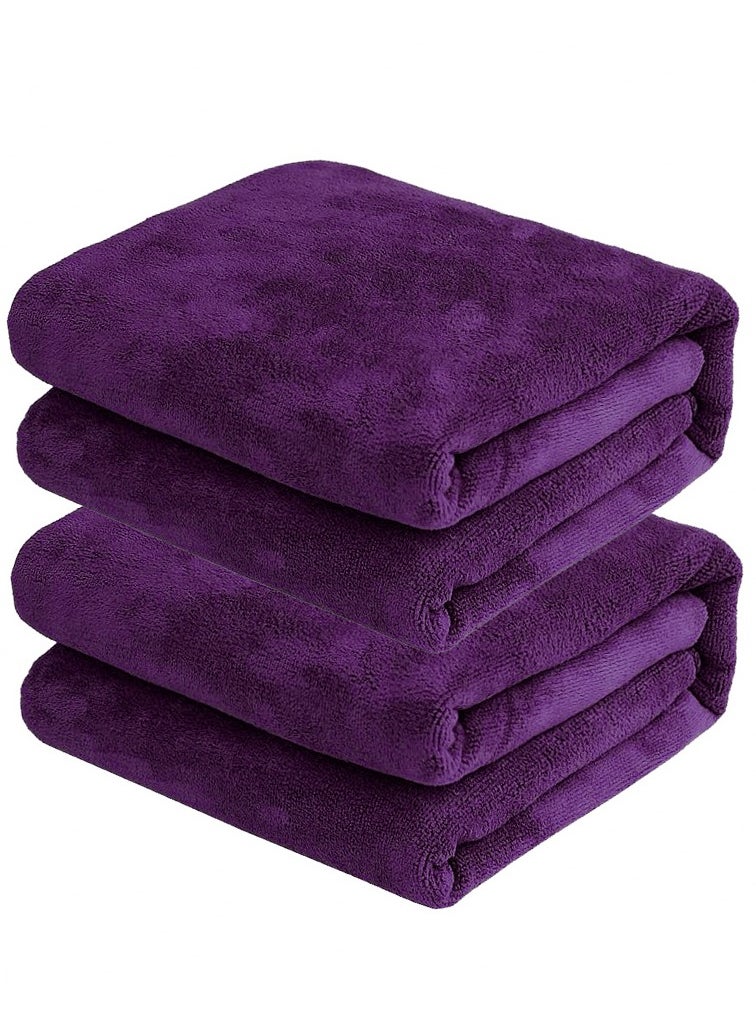 Fabienne 2-Piece Microfiber Bath Towel 70x140cm Soft Durable Super Absorbent and Fast Drying Purple  - Image 1