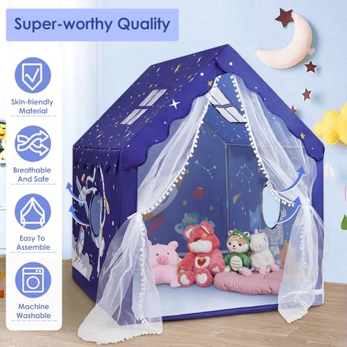 Decalsweet Kids Tent Blue Space Toddler Playtent for BoysLarge and Foldable Kids Playhouse with Windows Portable and Lightweight Play Tent IndoorOutdoor for Gift to Toddlers - Image 5
