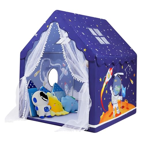 Decalsweet Kids Tent Blue Space Toddler Playtent for BoysLarge and Foldable Kids Playhouse with Windows Portable and Lightweight Play Tent IndoorOutdoor for Gift to Toddlers - Image 1