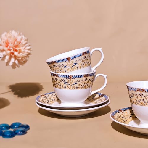 UPC U.P.C. Cup with Saucer Set of 12 Pcs/Tea Cup Set/Microwave Safe Cup Set of 6 for Tea/Bone-Ash Free/Crockery Set Ideal for Daily Use & Gifting., 150 ml - Image 4