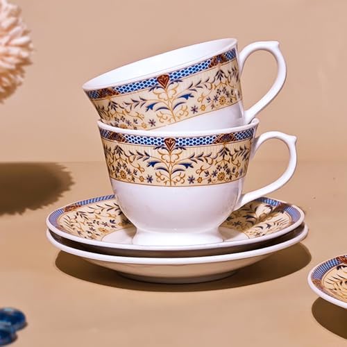 UPC U.P.C. Cup with Saucer Set of 12 Pcs/Tea Cup Set/Microwave Safe Cup Set of 6 for Tea/Bone-Ash Free/Crockery Set Ideal for Daily Use & Gifting., 150 ml - Image 2