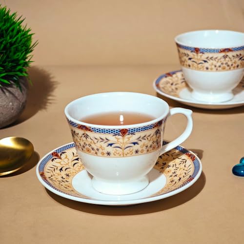 UPC U.P.C. Cup with Saucer Set of 12 Pcs/Tea Cup Set/Microwave Safe Cup Set of 6 for Tea/Bone-Ash Free/Crockery Set Ideal for Daily Use & Gifting., 150 ml - Image 3