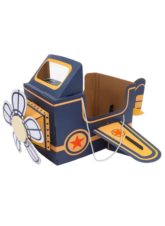 TOYANDONA TOYANDONA Wearable Cardboard Airplane Toy Boy Outfit Dress Toddler Airplane Costume Cardboard Making Air Plane Interactive Toy DIY Aircraft (Blue)  - Image 1