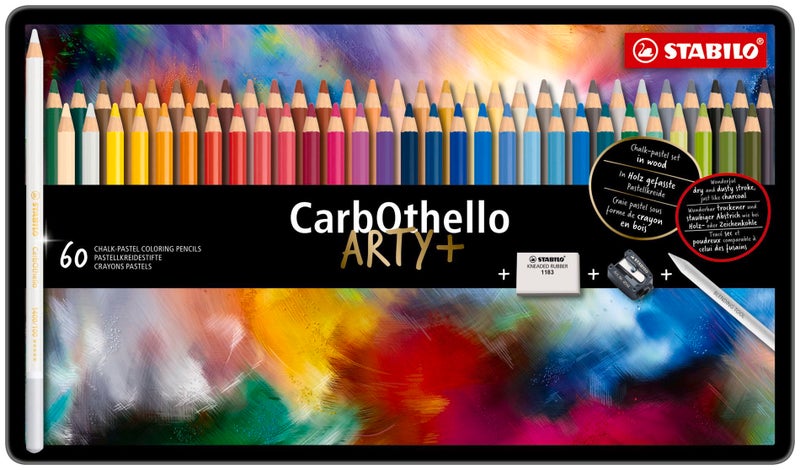 STABILO Chalk-Pastel Artist Colored Pencil CarbOthello ARTY Tin Set of 60, Eraser, Sharpener, Blender - Watercolor Effects - Image 2