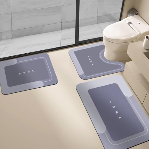 Housego 3PCS Absorbent Bath Mat Magic Rug Sets, Quick Drying Bath Mat Non-Slip Floor Rug Rubber Backed for Bathroom Kitchen Shower Sink (16.9''x23.6''+19.7''x23.6''+19.7''x31.9'', Blue) - Image 1