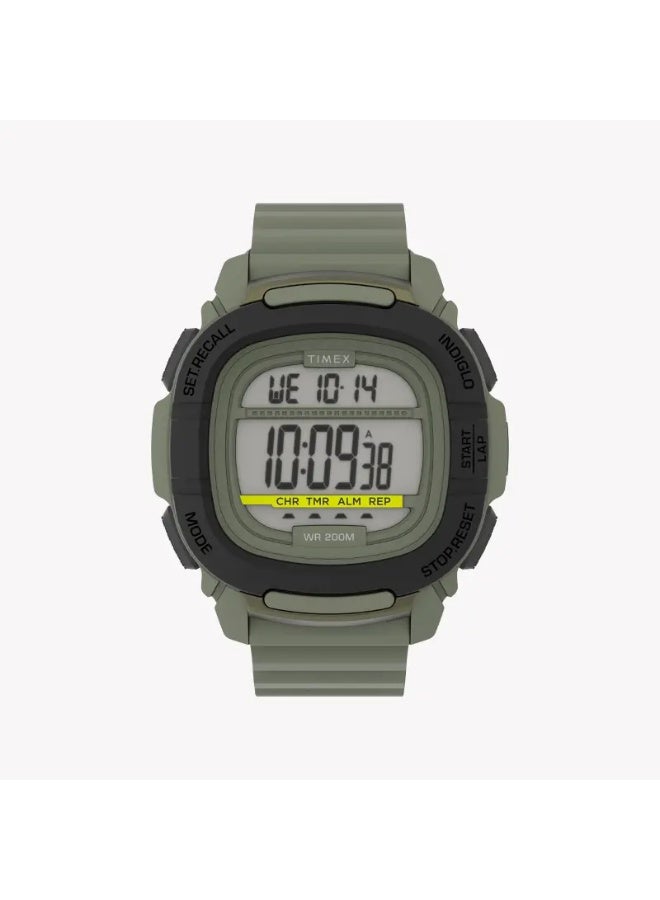 تيميكس ساعة TIMEX الرقمية للرجال بحجم 47 مم  سوار سيليكون أخضر وهيكل من الراتنج، مقاومة للماء حتى 20 ATM - Image 1