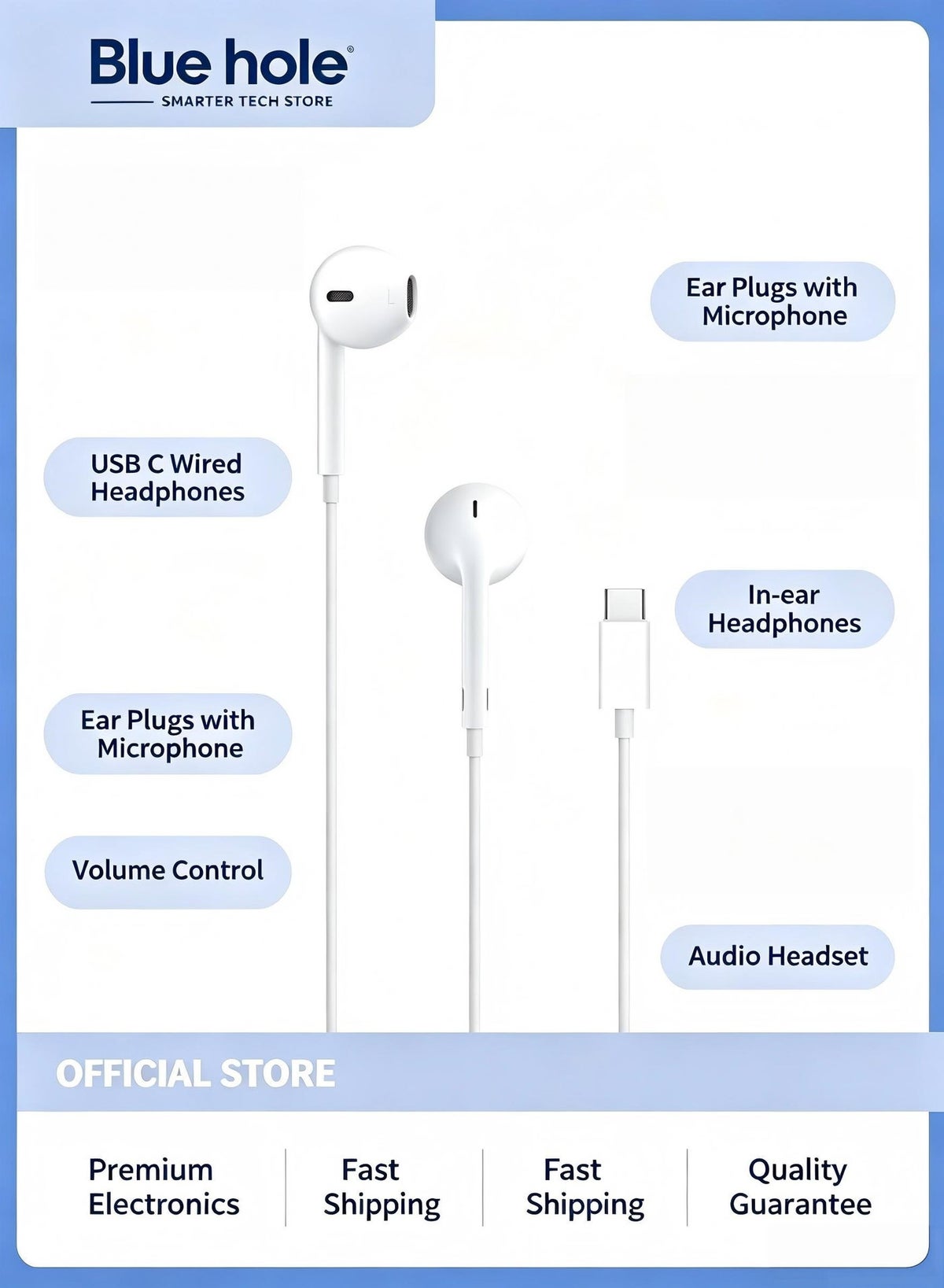 بلو هول سدادات أذن بلو هول مع سماعات سلكية USB-C