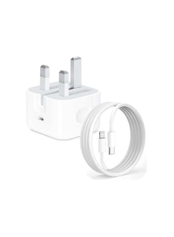 Fast Charger for iPhone 17/16/15/14/13/12 Pro Max with Cable 20W USB-C, UK Plug, Rapid Charging Adapter for iPhone & iPad, White - Image 2