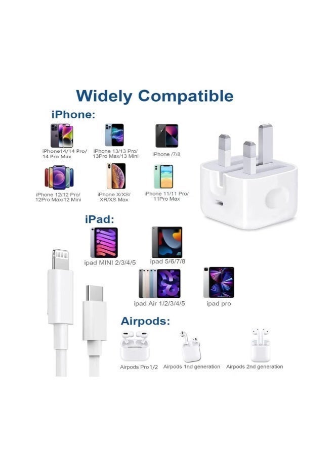 Fast Charger for iPhone 17/16/15/14/13/12 Pro Max with Cable 20W USB-C, UK Plug, Rapid Charging Adapter for iPhone & iPad, White - Image 5