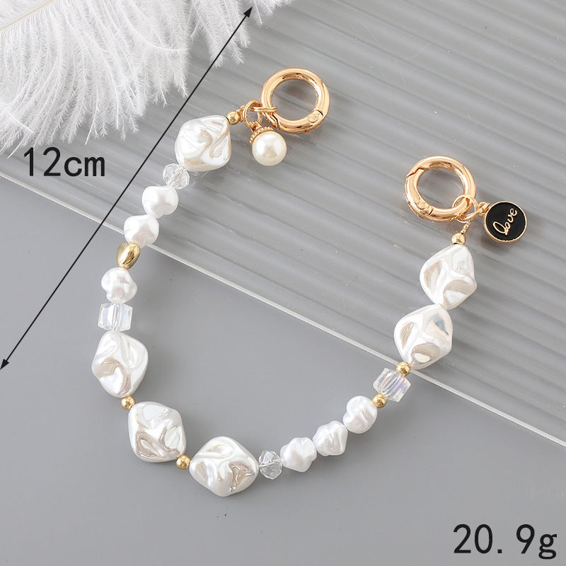 Baroque Pearl Beaded Phone Strap K3261 special-shaped pearl hand chain hanging round card