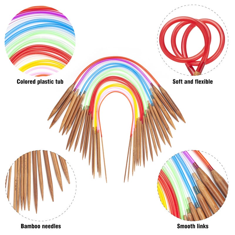 Coowayze Bamboo Circular Knitting Needles Set 16 Inch, 18 Round Wooden Knitting Needles, 18 Sizes US 0-15 (2-10mm) Double Pointed Short Circle Knit Needle for Beginners Knit Socks, Sweaters - Image 4