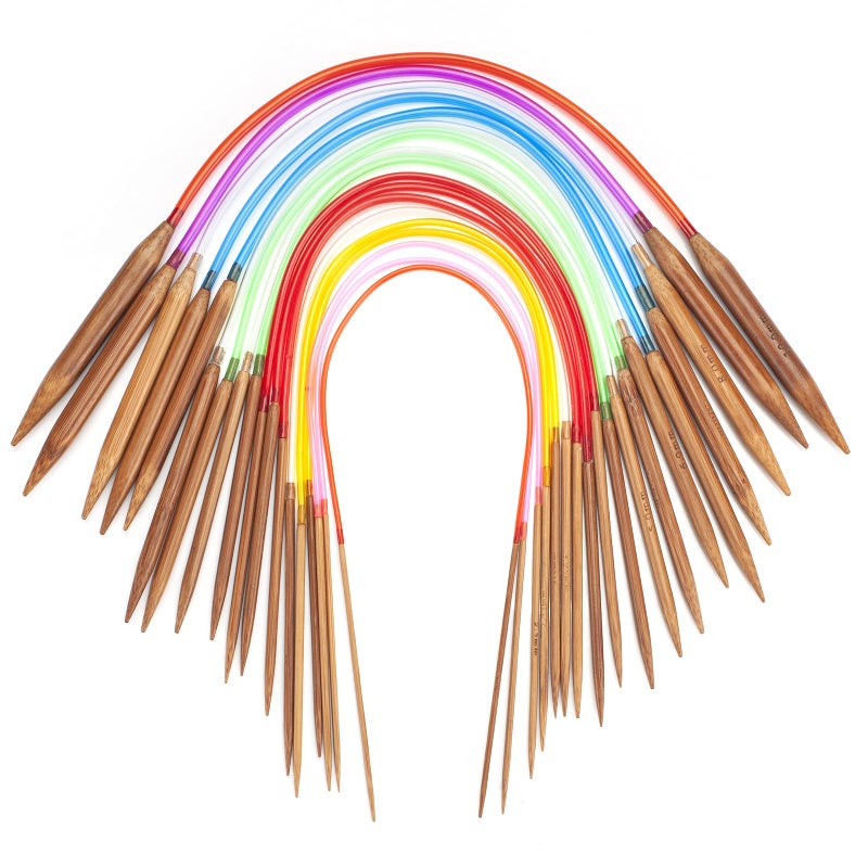 Coowayze Bamboo Circular Knitting Needles Set 16 Inch, 18 Round Wooden Knitting Needles, 18 Sizes US 0-15 (2-10mm) Double Pointed Short Circle Knit Needle for Beginners Knit Socks, Sweaters - Image 1