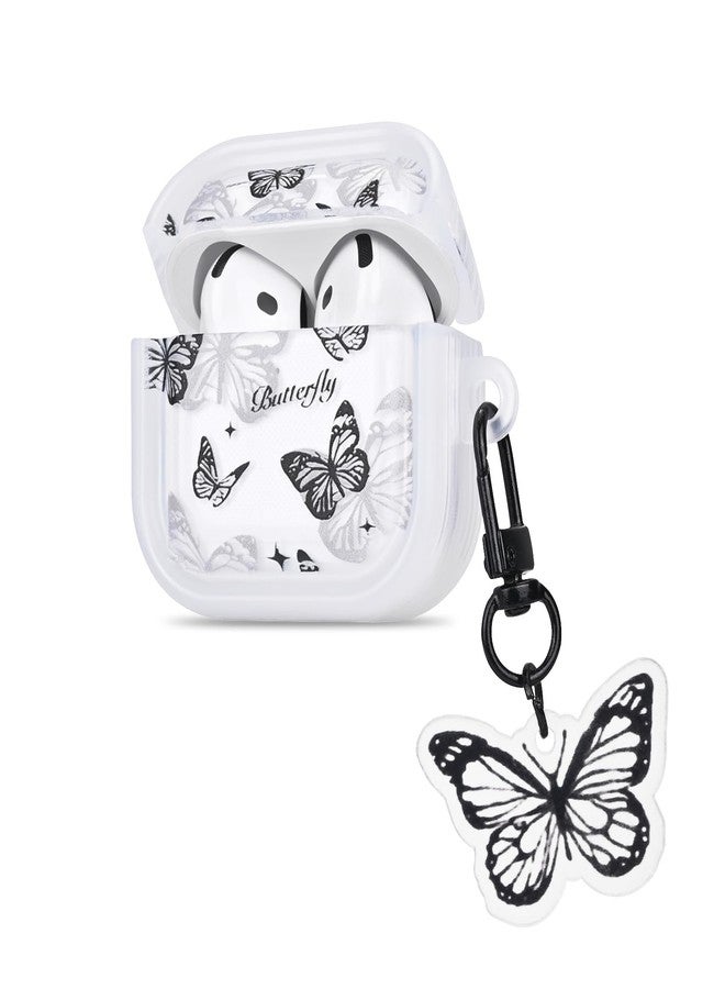 CameCosy for AirPods 4 Case Cover with Cute Keychain, Black Butterflies Design for Women Girls Protective Shockproof Soft TPU Premium Cover for AirPods 4th Generation - Image 1