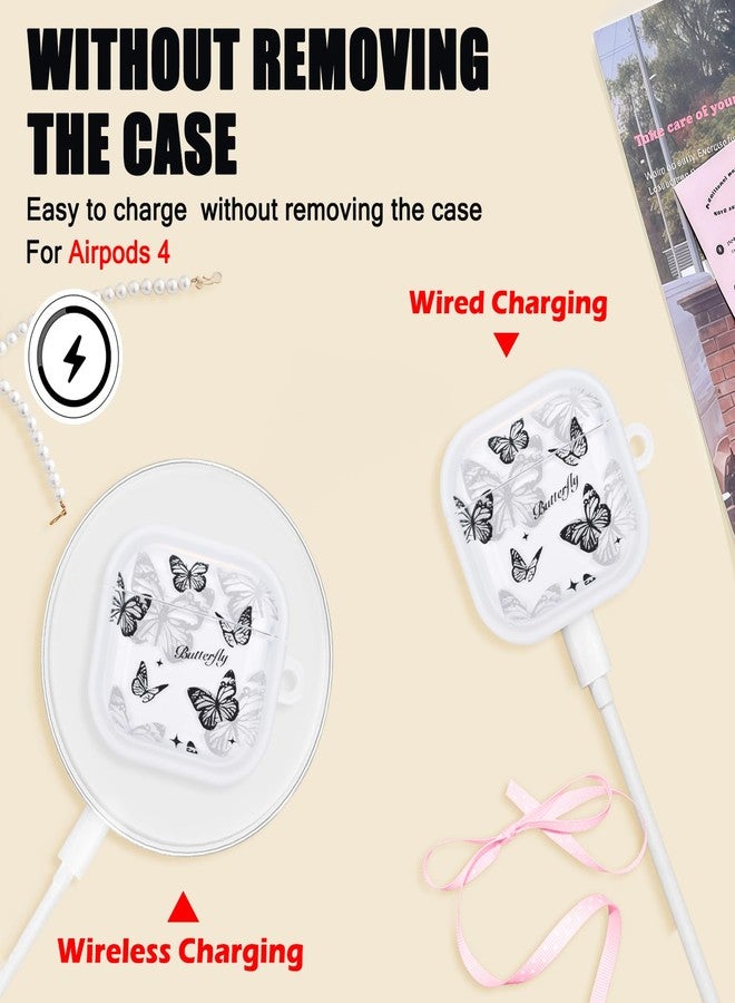 CameCosy for AirPods 4 Case Cover with Cute Keychain, Black Butterflies Design for Women Girls Protective Shockproof Soft TPU Premium Cover for AirPods 4th Generation - Image 2