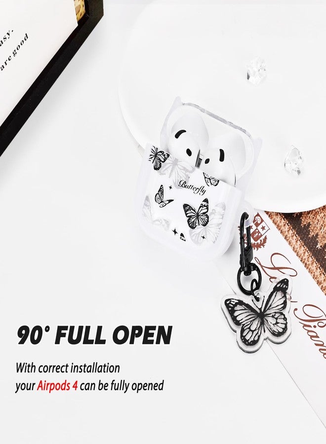 CameCosy for AirPods 4 Case Cover with Cute Keychain, Black Butterflies Design for Women Girls Protective Shockproof Soft TPU Premium Cover for AirPods 4th Generation - Image 3