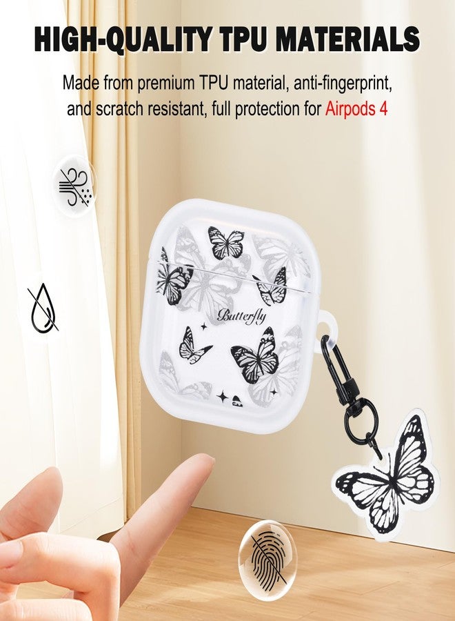 CameCosy for AirPods 4 Case Cover with Cute Keychain, Black Butterflies Design for Women Girls Protective Shockproof Soft TPU Premium Cover for AirPods 4th Generation - Image 4