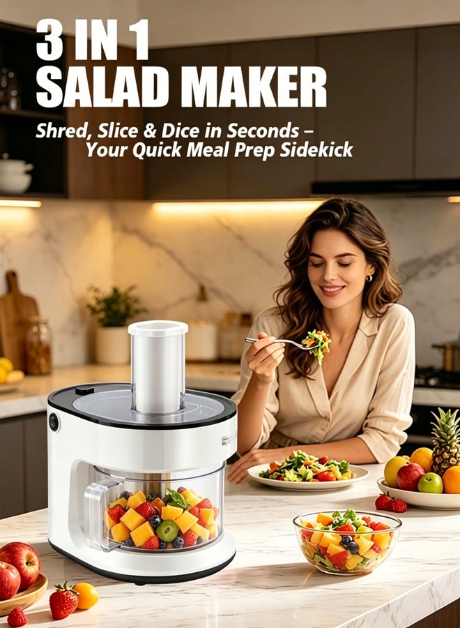 DSP 3-in-1 Electric Cheese Grater,1.5L Vegetable Chopper & Slicer with Safe Lock,One-Touch Easy Control,Electric Salad Machine for Fruits, Vegetables, Cheeses,Food Processor with 3 Blades Set,Food Pusher,Dicing Device,KM5069 - Image 2