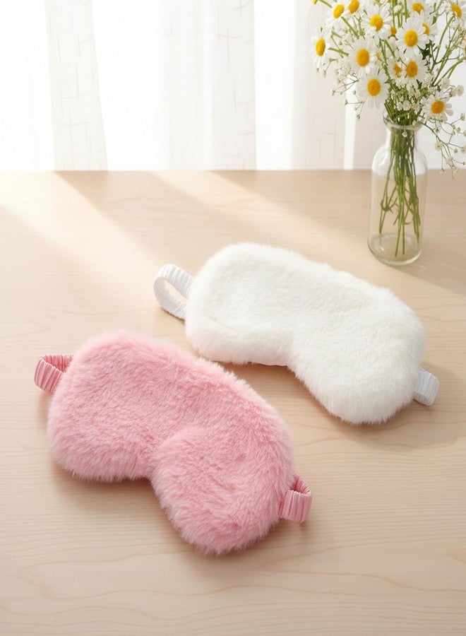 Sibba Plush Eye Mask, 2Pcs Furry Sleep Masks Silk Blindfold, Antifaz para Dormir Comfortable Fluffy Sleeping Eye Cover for Women Men Sleepover Nap Travel Party Supply, Pink White - Image 4