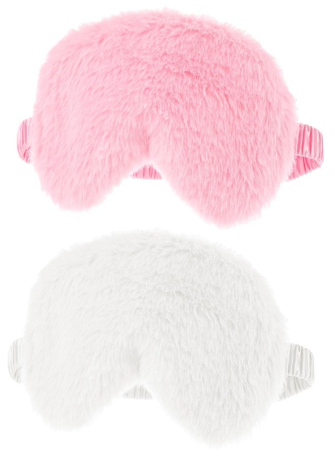 Sibba Plush Eye Mask, 2Pcs Furry Sleep Masks Silk Blindfold, Antifaz para Dormir Comfortable Fluffy Sleeping Eye Cover for Women Men Sleepover Nap Travel Party Supply, Pink White - Image 1