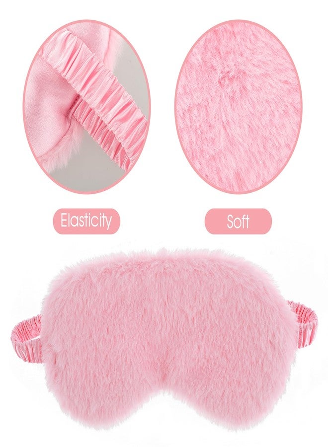 Sibba Plush Eye Mask, 2Pcs Furry Sleep Masks Silk Blindfold, Antifaz para Dormir Comfortable Fluffy Sleeping Eye Cover for Women Men Sleepover Nap Travel Party Supply, Pink White - Image 3