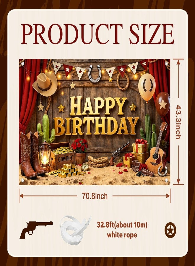 Avezano Western Happy Birthday Banner Western Birthday Party Decorations Wild West Cowboy Bday Backdrop Wild West Theme Background for Kids B-day Party Supplies (6x3.6ft) - Image 2
