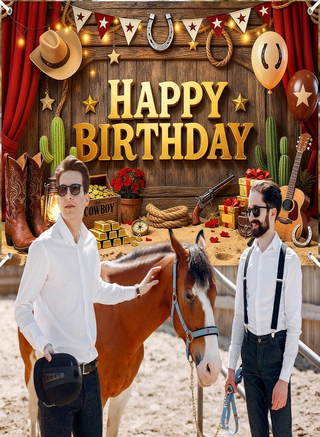 Avezano Western Happy Birthday Banner Western Birthday Party Decorations Wild West Cowboy Bday Backdrop Wild West Theme Background for Kids B-day Party Supplies (6x3.6ft) - Image 3
