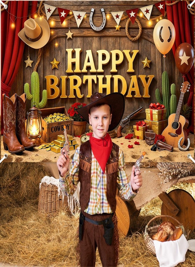 Avezano Western Happy Birthday Banner Western Birthday Party Decorations Wild West Cowboy Bday Backdrop Wild West Theme Background for Kids B-day Party Supplies (6x3.6ft) - Image 4