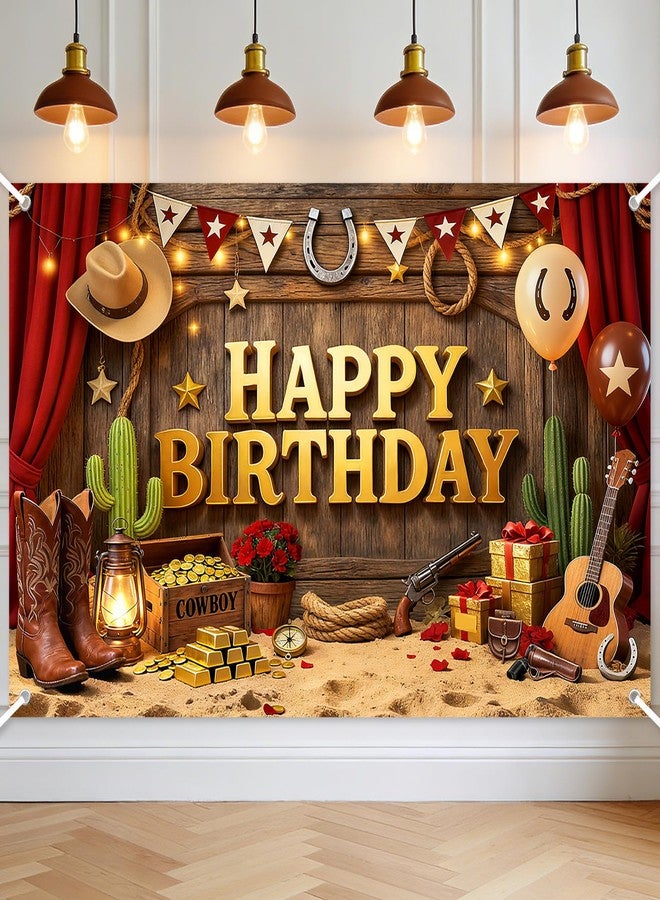 Avezano Western Happy Birthday Banner Western Birthday Party Decorations Wild West Cowboy Bday Backdrop Wild West Theme Background for Kids B-day Party Supplies (6x3.6ft) - Image 1