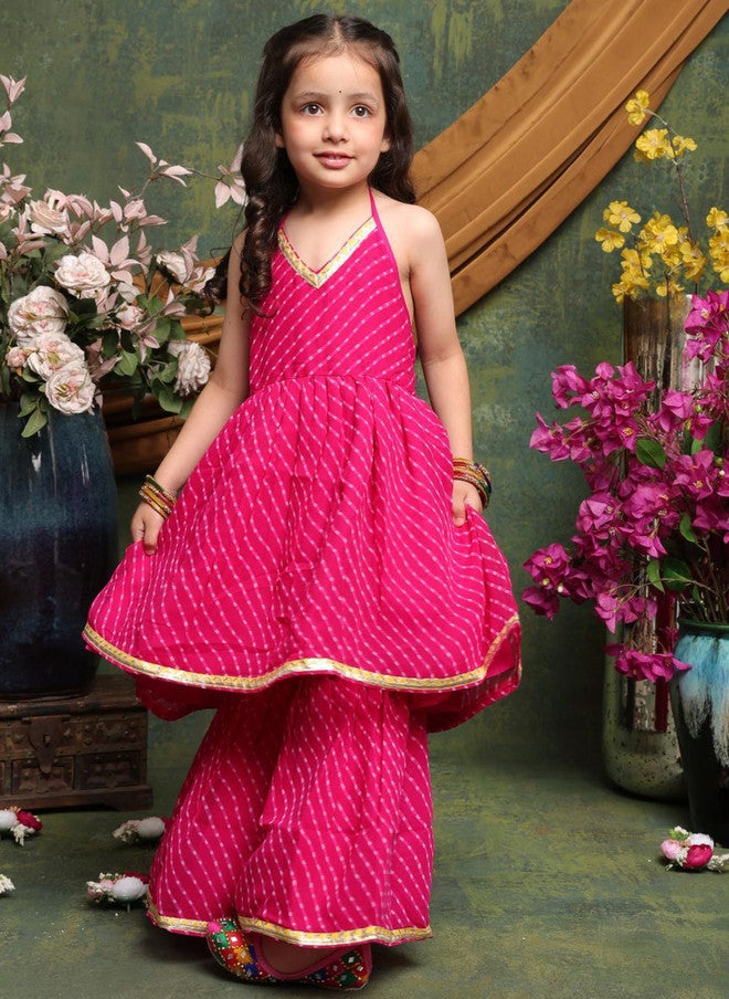 Saka Designs Leheriya Printed Kurta and Sharara Set for Girls - Image 1