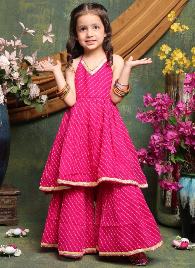 Saka Designs Leheriya Printed Kurta and Sharara Set for Girls - Image 5