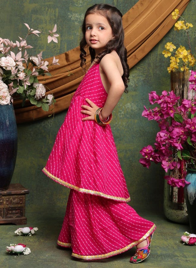 Saka Designs Leheriya Printed Kurta and Sharara Set for Girls - Image 4