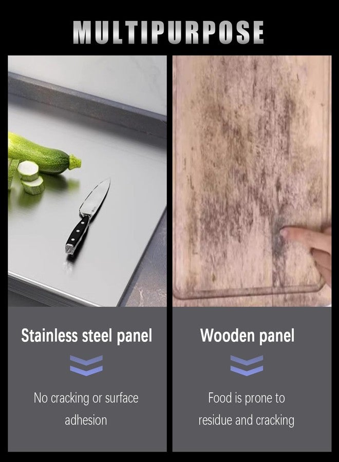 EHERDM 316 Stainless Steel Cutting Boards for Kitchen Stainless Steel Cutting Boards with Lip Kitchen Steel Chopping Boards Suitable for Meat Fruits Vegetables Bread Baking(40 x 30cm/15.7 x 11.8 in) - Image 4