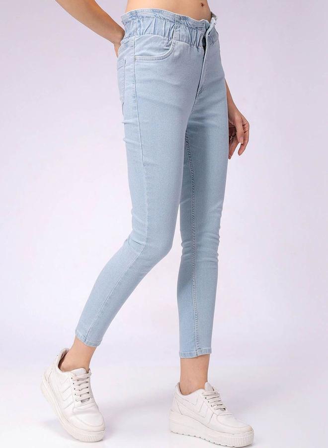 مرفوعة جينز سكيني نسائي أزرق بخصر متوسط - Image 2