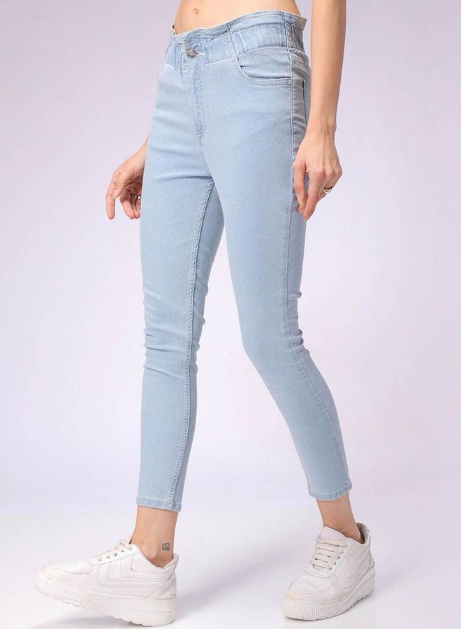 مرفوعة جينز سكيني نسائي أزرق بخصر متوسط - Image 3