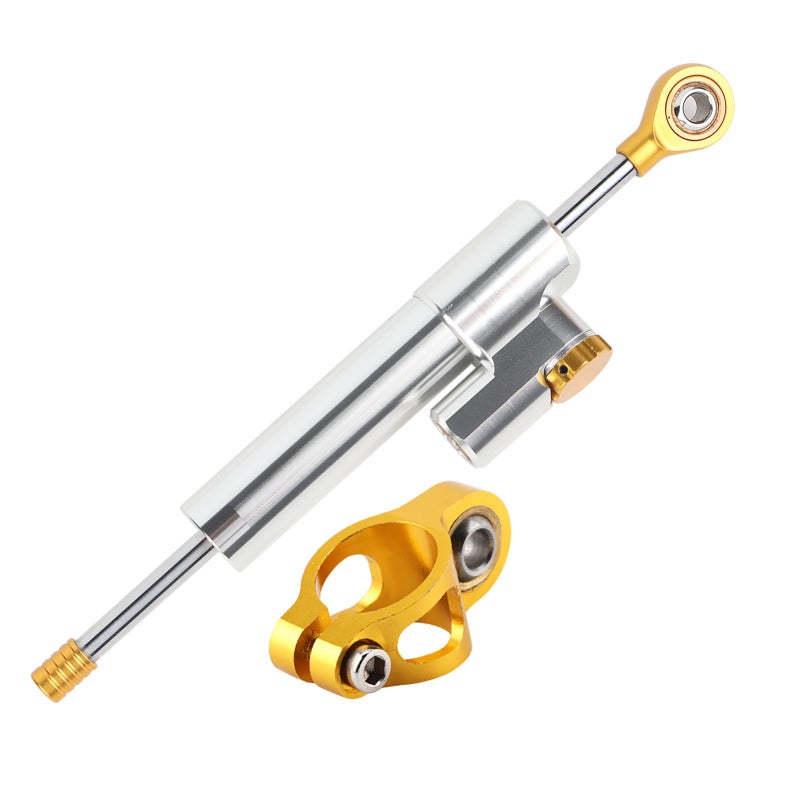 Motorcycle Steering Damper Universal Aluminum Alloy Stabilizer - Anodized Silver for High-Emissions Cars Sports Cars Street Cars - Image 1