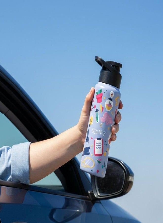 Voik Kiddo Science & Space 500ml Stainless Steel Water Bottle | Unique Curved Design | Cap Options – Steel Screw, Sipper & Flipper | Leak-Proof (Kiddo Science Sipper) - Image 2
