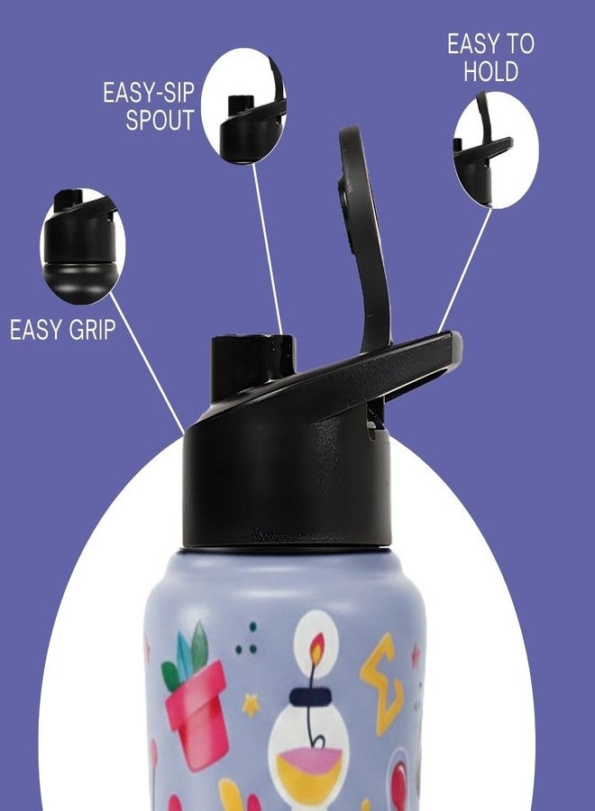 Voik Kiddo Science & Space 500ml Stainless Steel Water Bottle | Unique Curved Design | Cap Options – Steel Screw, Sipper & Flipper | Leak-Proof (Kiddo Science Sipper) - Image 3