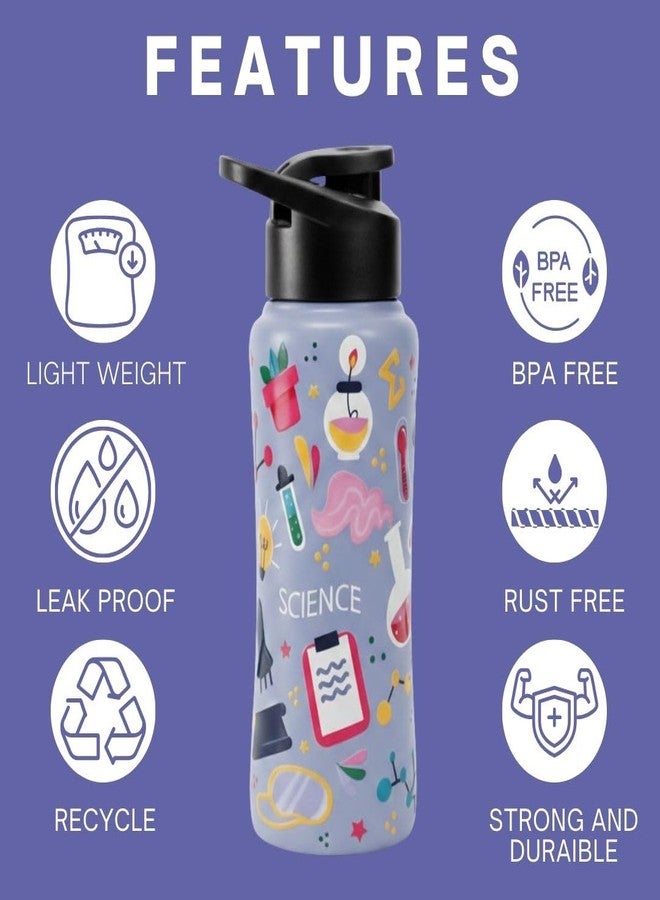 Voik Kiddo Science & Space 500ml Stainless Steel Water Bottle | Unique Curved Design | Cap Options – Steel Screw, Sipper & Flipper | Leak-Proof (Kiddo Science Sipper) - Image 4