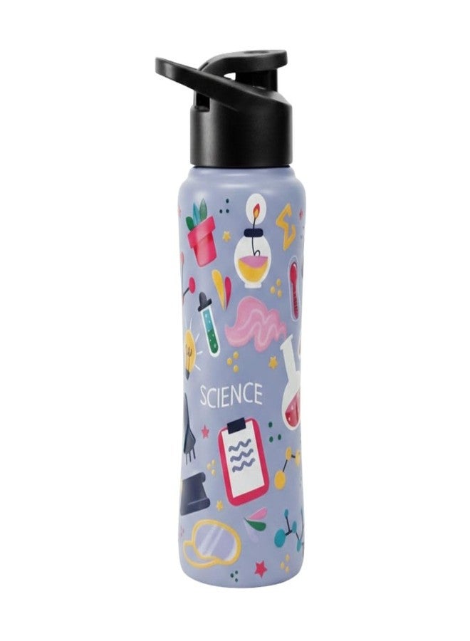 Voik Kiddo Science & Space 500ml Stainless Steel Water Bottle | Unique Curved Design | Cap Options – Steel Screw, Sipper & Flipper | Leak-Proof (Kiddo Science Sipper) - Image 1