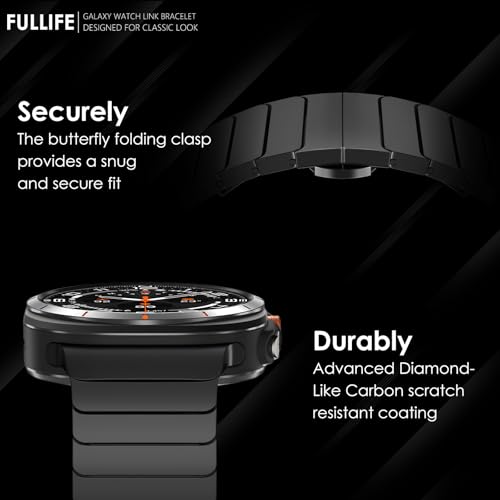 FULLIFE 24mm Wide Metal Bands Compatible with Samsung Galaxy Watch Ultra Bands 47mm Accessories for Men Women, Stainless Steel Link Folding Clasp No Gap Strap for Galaxy Watch 7 Ultra(47mm, Black) - Image 3