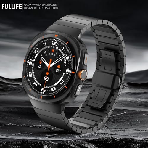 FULLIFE 24mm Wide Metal Bands Compatible with Samsung Galaxy Watch Ultra Bands 47mm Accessories for Men Women, Stainless Steel Link Folding Clasp No Gap Strap for Galaxy Watch 7 Ultra(47mm, Black) - Image 4