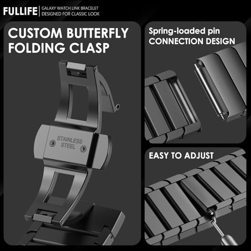 FULLIFE 24mm Wide Metal Bands Compatible with Samsung Galaxy Watch Ultra Bands 47mm Accessories for Men Women, Stainless Steel Link Folding Clasp No Gap Strap for Galaxy Watch 7 Ultra(47mm, Black) - Image 5