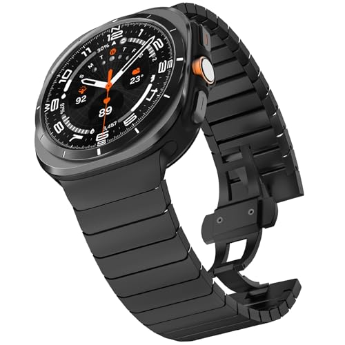 FULLIFE 24mm Wide Metal Bands Compatible with Samsung Galaxy Watch Ultra Bands 47mm Accessories for Men Women, Stainless Steel Link Folding Clasp No Gap Strap for Galaxy Watch 7 Ultra(47mm, Black) - Image 1