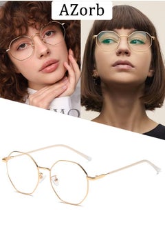 AZorb Anti Blue Light Glasses for Men Women Metal Reading Gaming Glasses Blue Light Blocking Eye Glasses Clear Lens Hexagon Frame TV Computer Eyeglasses  - Image 1