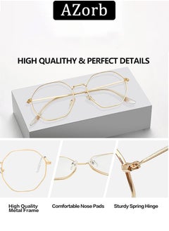 AZorb Anti Blue Light Glasses for Men Women Metal Reading Gaming Glasses Blue Light Blocking Eye Glasses Clear Lens Hexagon Frame TV Computer Eyeglasses  - Image 2