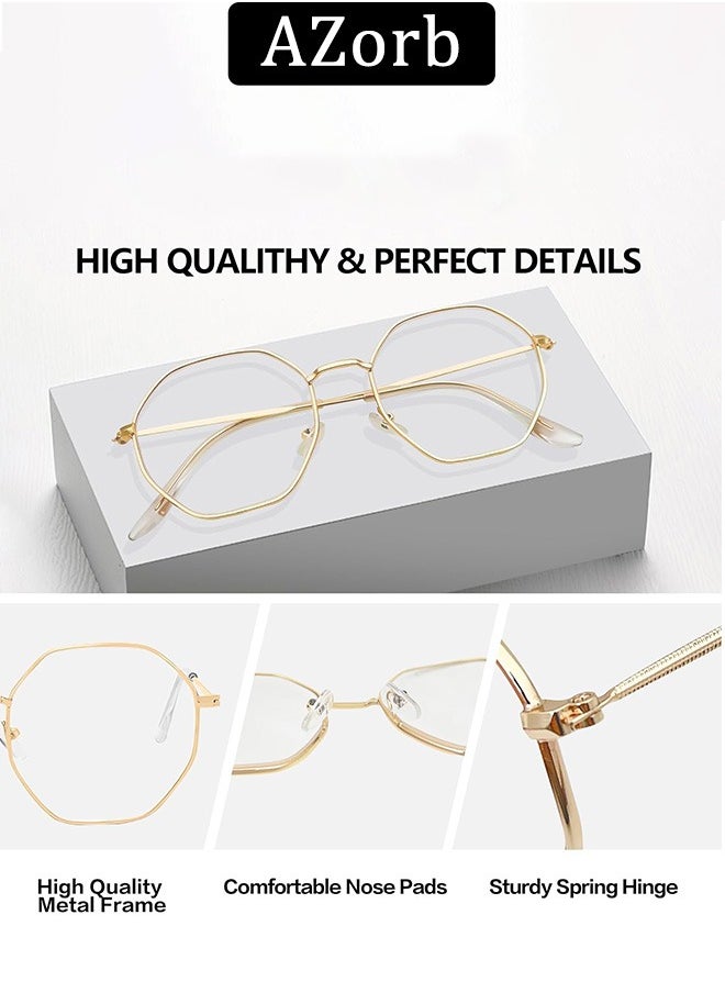 AZorb Anti Blue Light Glasses for Men Women Metal Reading Gaming Glasses Blue Light Blocking Eye Glasses Clear Lens Hexagon Frame TV Computer Eyeglasses  - Image 2