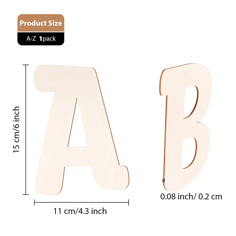 She Love 6 inch Wooden Letters 26Pcs Wooden Alphabet Letter for Crafts Unfinished Wood Letters for Home Wall Decor Kids Arts Painting DIY Learning - Image 2