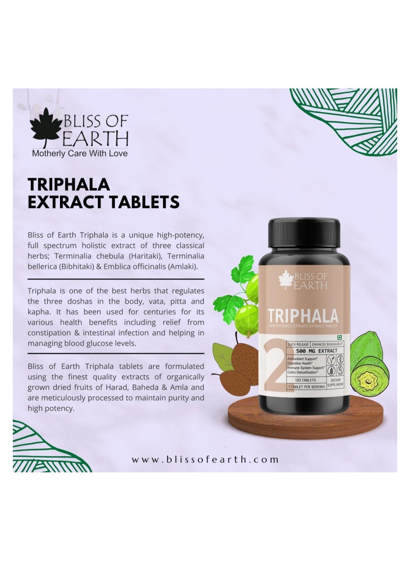 BLISS OF EARTH Bliss of Earth High Potency Triphala Extract Tablets 500mg With Quick Release Enhanced Bioavailability Digestive Health Constipation Relief Support 120 Tablets Pack of 2  - Image 4